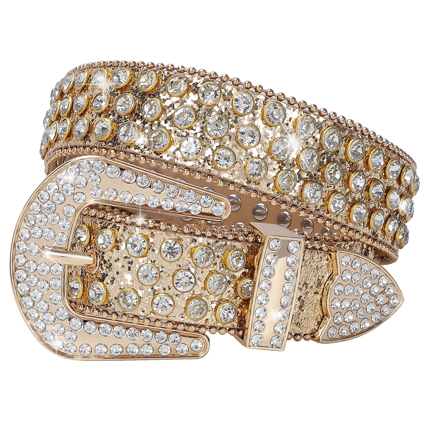 SUOSDEY Rhinestone Belt Unisex Sequin Strap Bling Crystal Western Studs Glitter Luxury Belt for Jeans Pants Dress