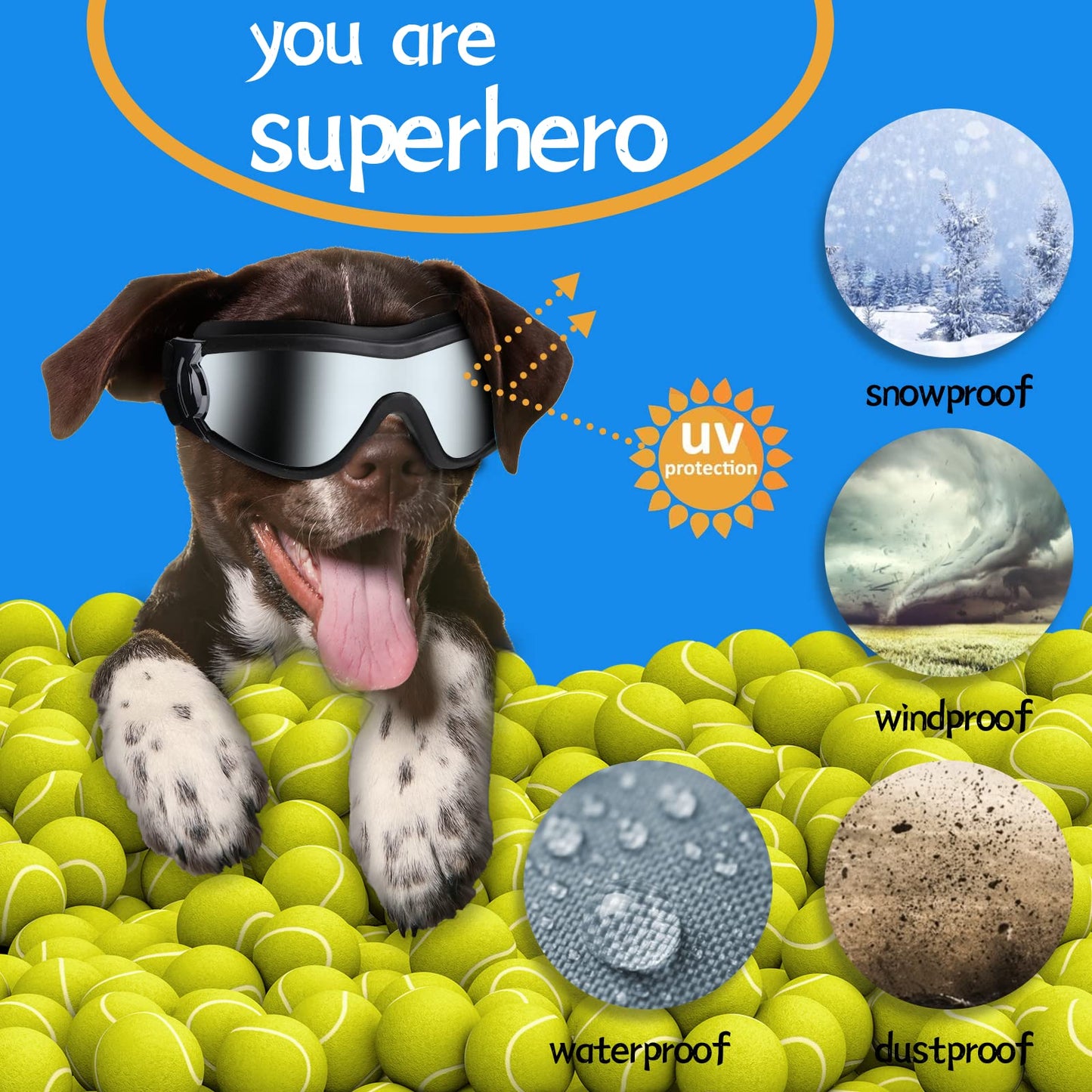 NVTED Dog Sunglasses Goggles, UV Wind Dust Fog Protection Pet Glasses Eye Wear Protection with Adjustable Strap for Medium or Large Dog (Pink)