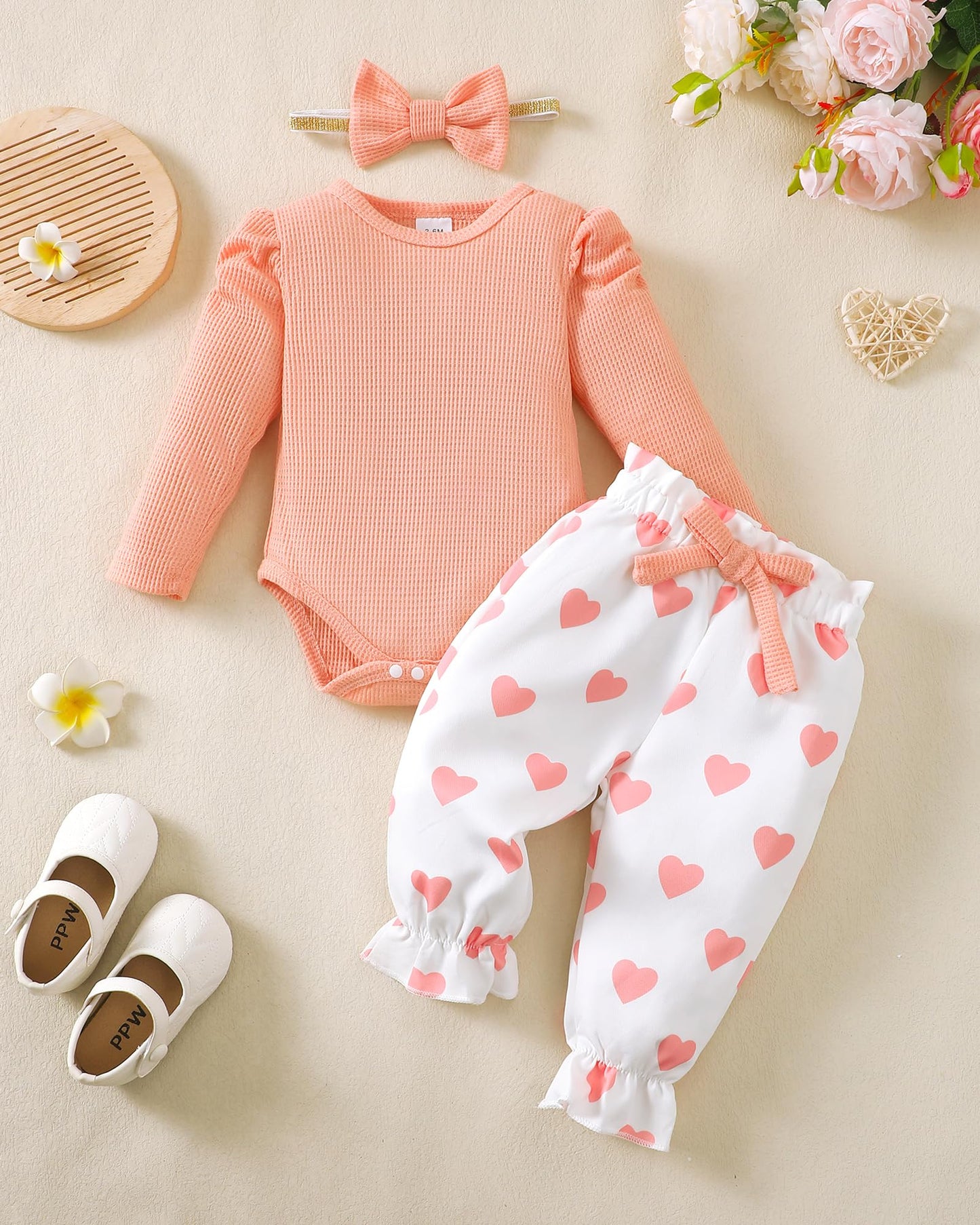 Mioglrie Baby Girl Clothes Newborn Girl Fall Winter Outfits Pants Set Preemie Clothing Headband 0 3 6 12 18 Months