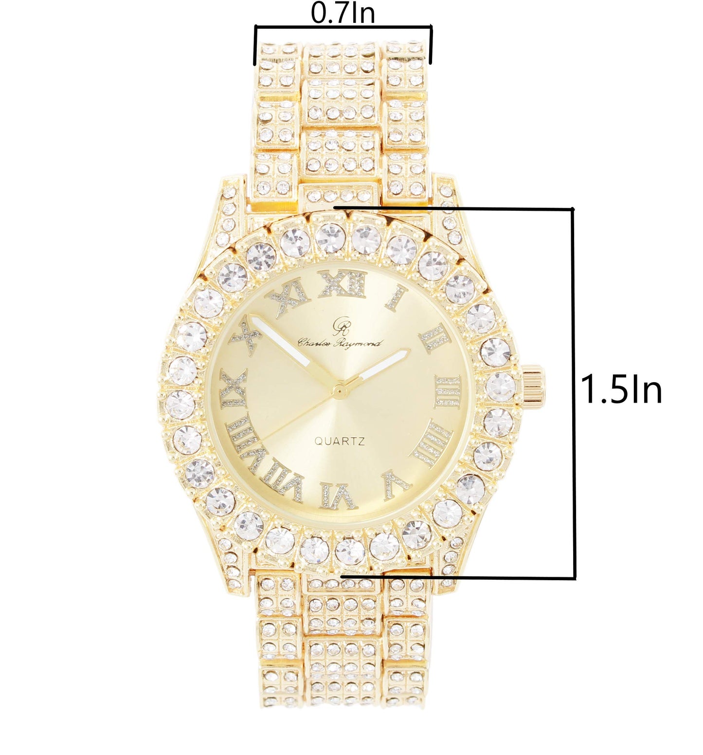 Charles Raymond Women's Big Rocks Bezel Colored Dial with Roman Numerals Fully Iced Out Watch - ST10327LA