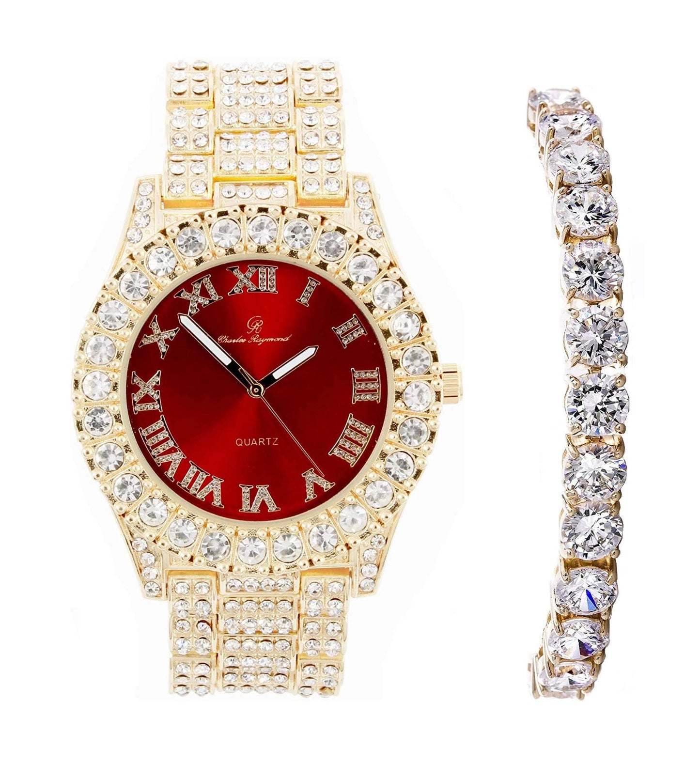 Charles Raymond Women's Big Rocks Bezel Colored Dial with Roman Numerals Fully Iced Out Watch - ST10327LA