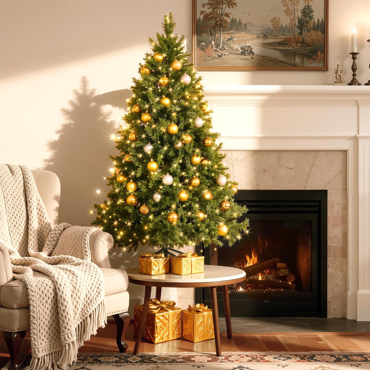 HOLLO STAR 6 ft Prelit Christmas Tree with 270 LED Lights, App Control, Artificial Christmas Tree with Multi-Color RGBW Lights, 1072 Branch Tips, Metal Base, Easy to Assemble, for Home, Party