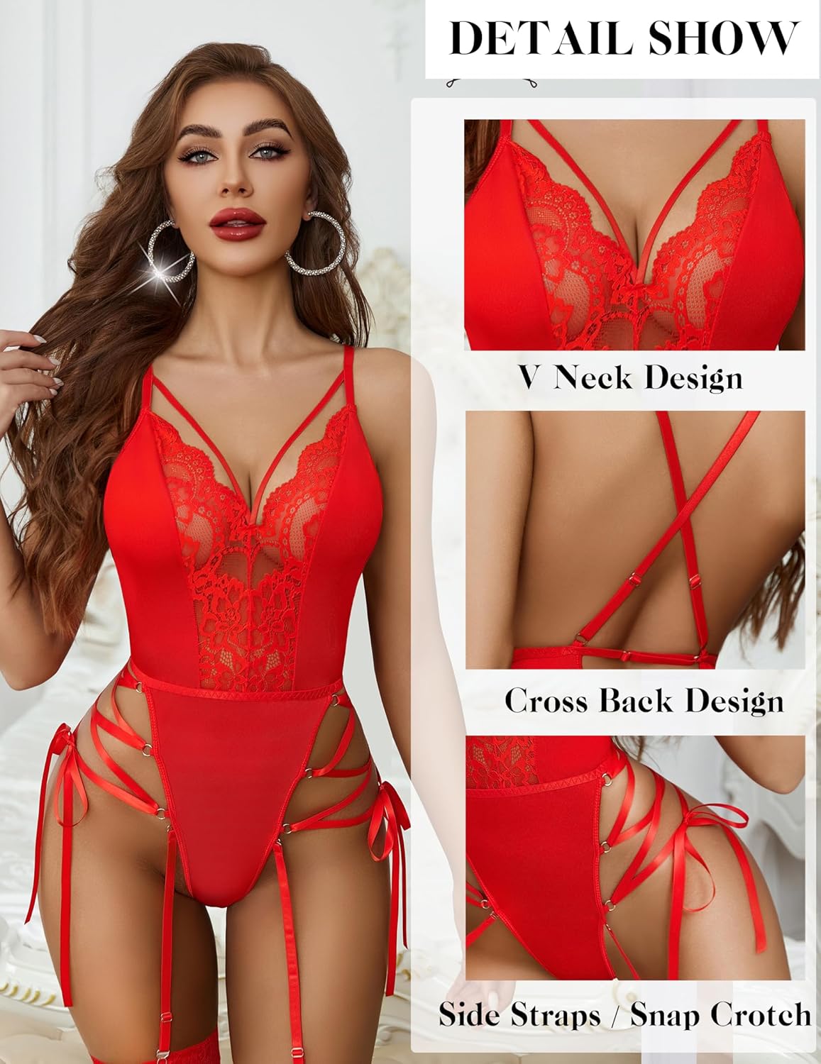 Avidlove Lingerie for Women Lace Lingerie Sets with Garter Belts One Piece Bodysuit Teddy No Stockings S-XXL