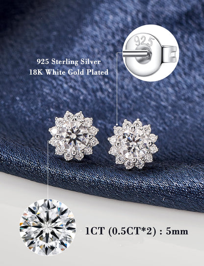 IMOLOVE Moissanite Stud Earrings for Women in Sterling Silver Hypoallergenic 1-3CT D Color Round Cut Moissante Earrings
