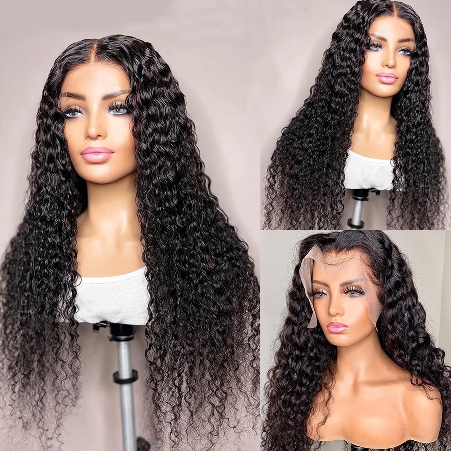 Water Wave 13x6 HD Transparent Lace Front Wigs Human Hair 180 Density Wet and Wavy Human Hair Wigs for Women Curly Lace Front Wig Human Hair Pre Plucked with Baby Hair Natural Color (18 Inch)