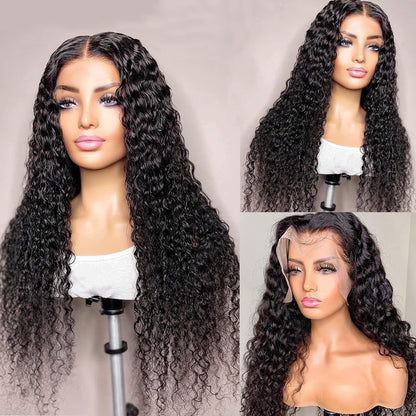 Water Wave 13x6 HD Transparent Lace Front Wigs Human Hair 180 Density Wet and Wavy Human Hair Wigs for Women Curly Lace Front Wig Human Hair Pre Plucked with Baby Hair Natural Color (18 Inch)