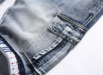 Baylvn Men's Casual Ripped Printed Denim Shorts Slim Fit Summer Beach Jeans Shorts