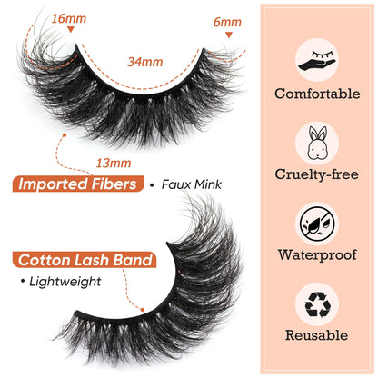 Mink Lashes Full Volume False Eyelashes 18mm Dramatic Faux Mink Eyelashes Natural Look Cat Eye Volume Eye Lashes Multipack by Focipeysa