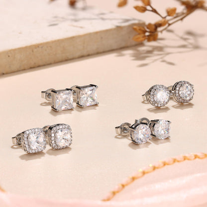 MILACOLATO Cubic Zirconia Stud Earrings for Women Men | 18K Gold Plated Hypoallergenic Sterling Silver Post Earrings | Big Brilliant Simulated Diamond CZ Halo Stud Earrings for Sensitive Ears