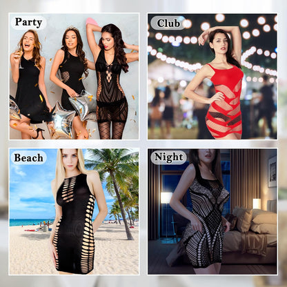selizo Fishnet Lingerie Dress for Women, Black Fish Net Bodysuit Sexy Chemise Teddy Naughty Women's Mesh Lace Body Stockings