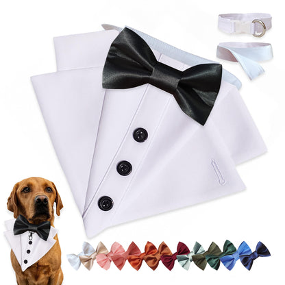 Custom-Fit Dog Tuxedo with Bow Tie & Lapel Uncut Cham Eyelet | Keyhole Fishtail Buttonhole Design | Optional Ring Bearer Clasp | Perfect Outfit for Wedding & Birthday by ACORD EU (Tan)