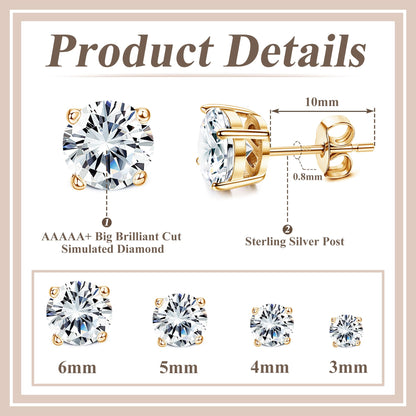 MILACOLATO Cubic Zirconia Stud Earrings for Women Men | 18K Gold Plated Hypoallergenic Sterling Silver Post Earrings | Big Brilliant Simulated Diamond CZ Halo Stud Earrings for Sensitive Ears