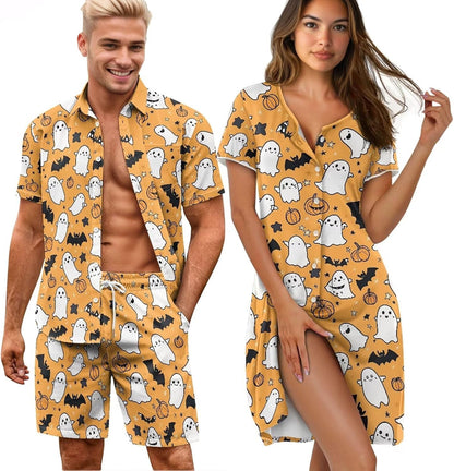 His and Her Pajamas for Couples Set Plus Size Button Down Pjs Nightgown Sleepwear Lounge Sets