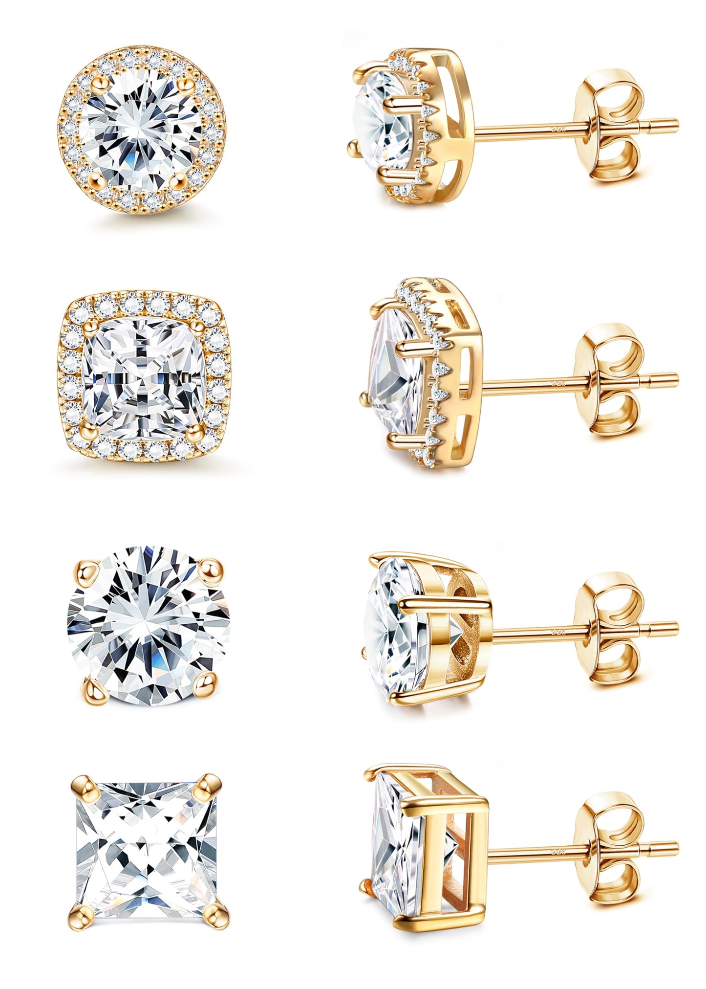 MILACOLATO Cubic Zirconia Stud Earrings for Women Men | 18K Gold Plated Hypoallergenic Sterling Silver Post Earrings | Big Brilliant Simulated Diamond CZ Halo Stud Earrings for Sensitive Ears