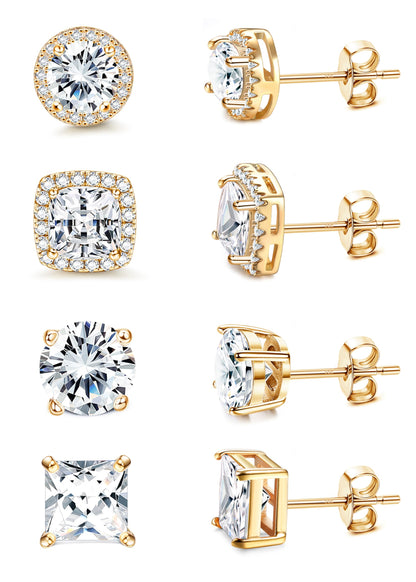 MILACOLATO Cubic Zirconia Stud Earrings for Women Men | 18K Gold Plated Hypoallergenic Sterling Silver Post Earrings | Big Brilliant Simulated Diamond CZ Halo Stud Earrings for Sensitive Ears