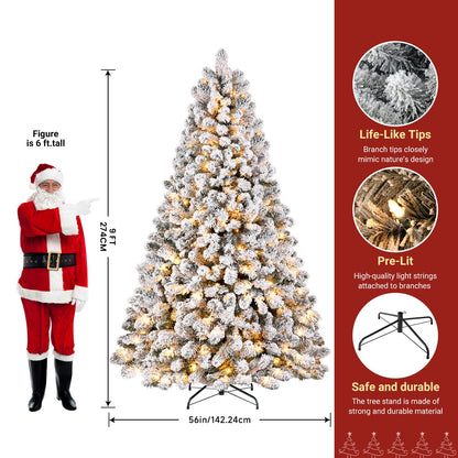 SHareconn 7.5ft Prelit Snow Flocked Spruce Artificial Christmas Tree with 350 Incandescent Warm White Lights, Foldable Stand, Snow Flocked Full Prelighted Xmas Tree W/1170 Branch Tips, 7.5 FT, White