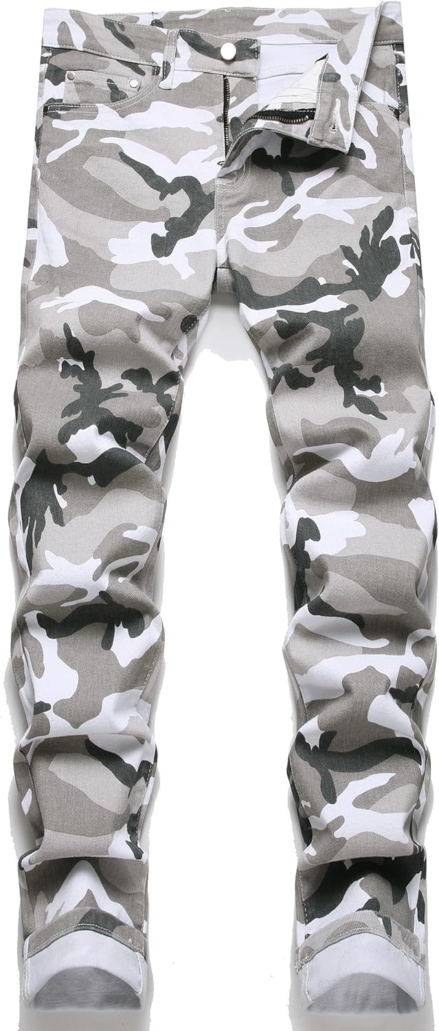 OIIIO Men's Patch Ripped Stretch Regular Fit Jean