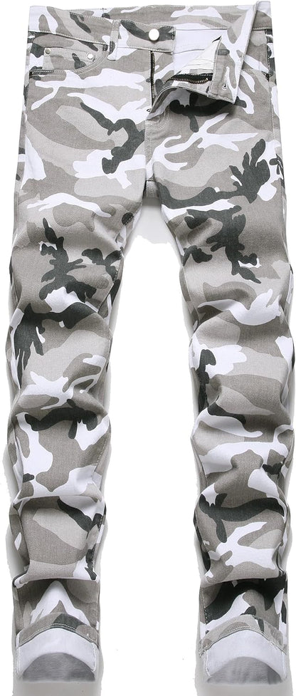 OIIIO Men's Patch Ripped Stretch Regular Fit Jean