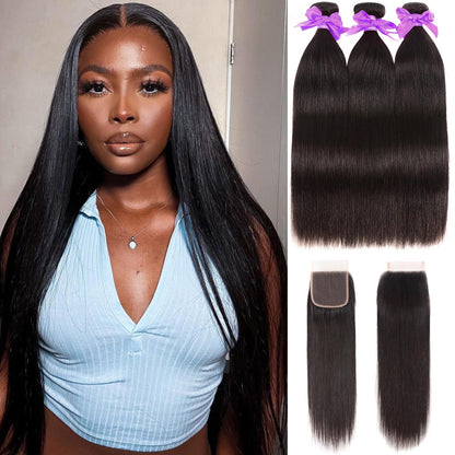 Straight Bundles Human Hair 10A Human Hair 3 Bundles Straight Hair 22 24 26 Inch Brazilian Virgin Deals Human Hair Extensions Natural Color
