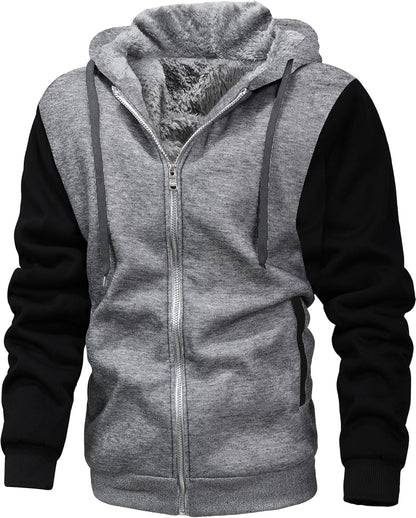 GXAMOY Men's Winter Fleece Hoodies for Men Heavyweight Warm Thick Full Zip Up Sweatshirt Outerwear