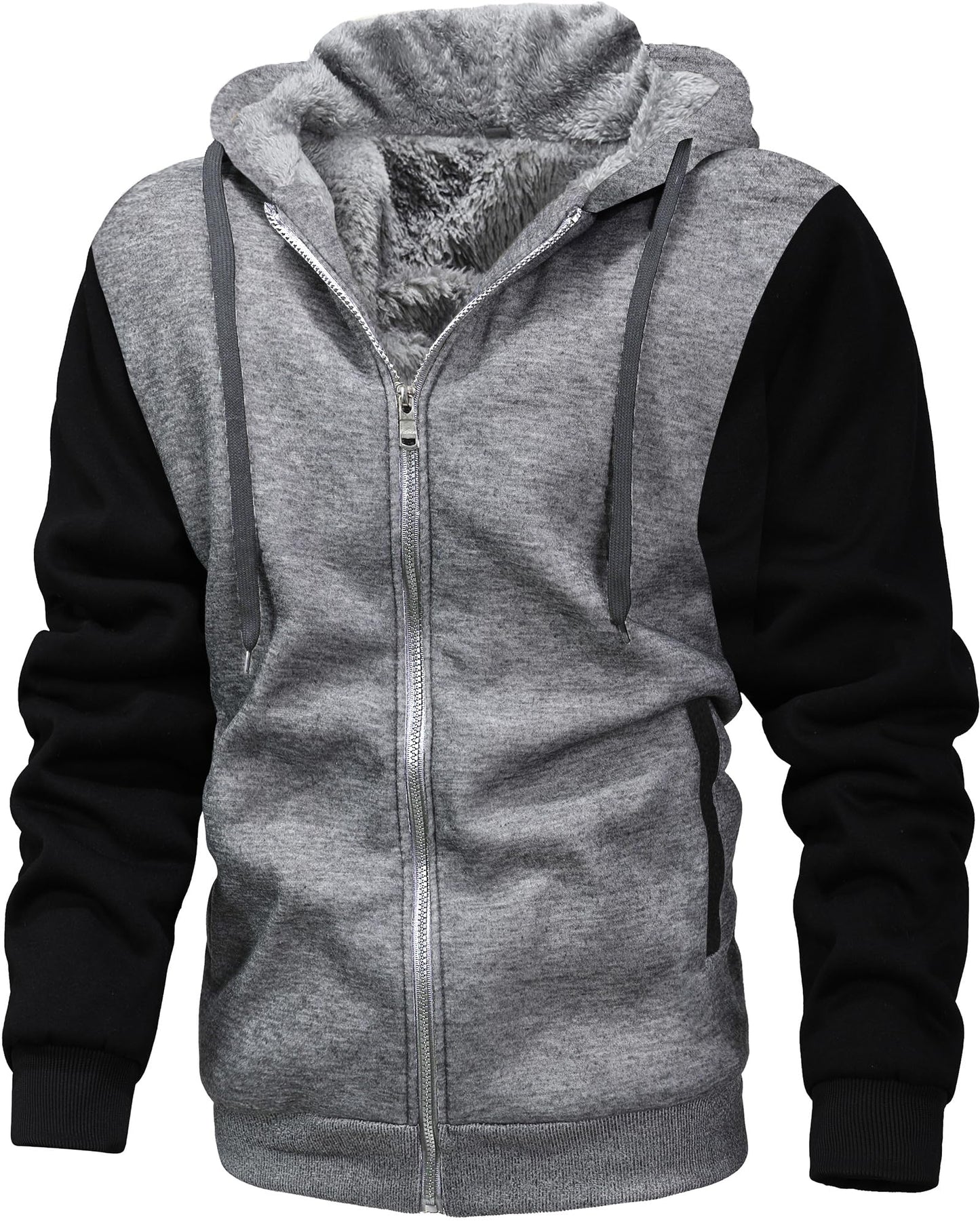 GXAMOY Men's Winter Fleece Hoodies for Men Heavyweight Warm Thick Full Zip Up Sweatshirt Outerwear