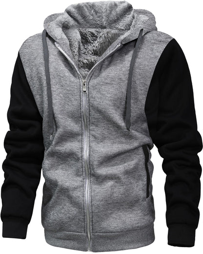 GXAMOY Men's Winter Fleece Hoodies for Men Heavyweight Warm Thick Full Zip Up Sweatshirt Outerwear