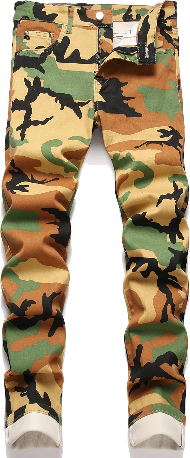 OIIIO Men's Patch Ripped Stretch Regular Fit Jean