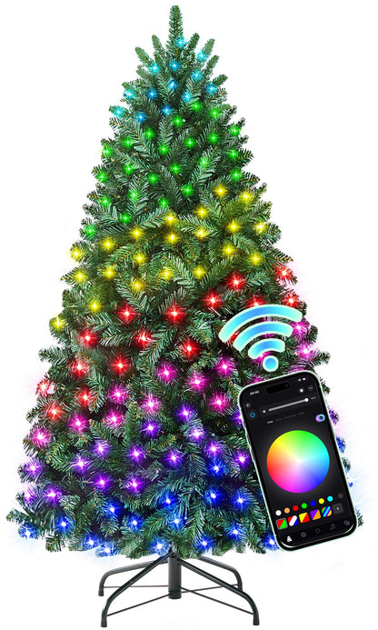 HOLLO STAR 6 ft Prelit Christmas Tree with 270 LED Lights, App Control, Artificial Christmas Tree with Multi-Color RGBW Lights, 1072 Branch Tips, Metal Base, Easy to Assemble, for Home, Party