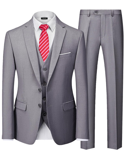 MY'S Men's 3 Piece Slim Fit Suit Set with Tie, 2 Button Blazer Jacket Vest & Pants, Business Wedding Party Prom Suit for Men