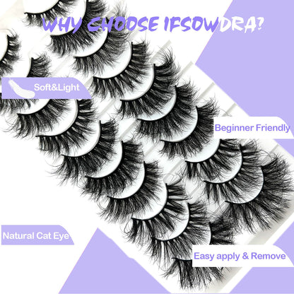 Mink Lashes Fluffy Big Dramatic Thick False Eyelashes, Soft 20mm Volume 3D Faux Mink, 20 Pairs Eyelashes Pack, 25mm Full Strip Lashes That Look Like Extensions