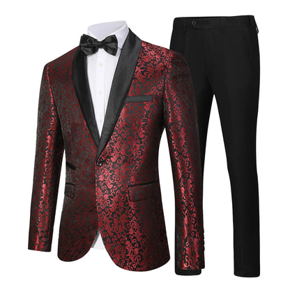 Men's Floral Dinner Party Prom Wedding Stylish Tuxedo Suits for Men One Button Dinner Jacket Pants Set