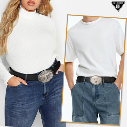 Cowboy Cowgirl Belts for Women Men Western Belts Punk Goth Belt PU Leather Belt With Western Buckle