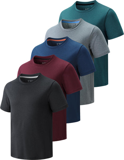 5 Pack Boys Athletic Shirts, Youth Activewear Dry Fit Tshirts for Kids, Short Sleeve Tees, Bulk Athletic Performance Clothing