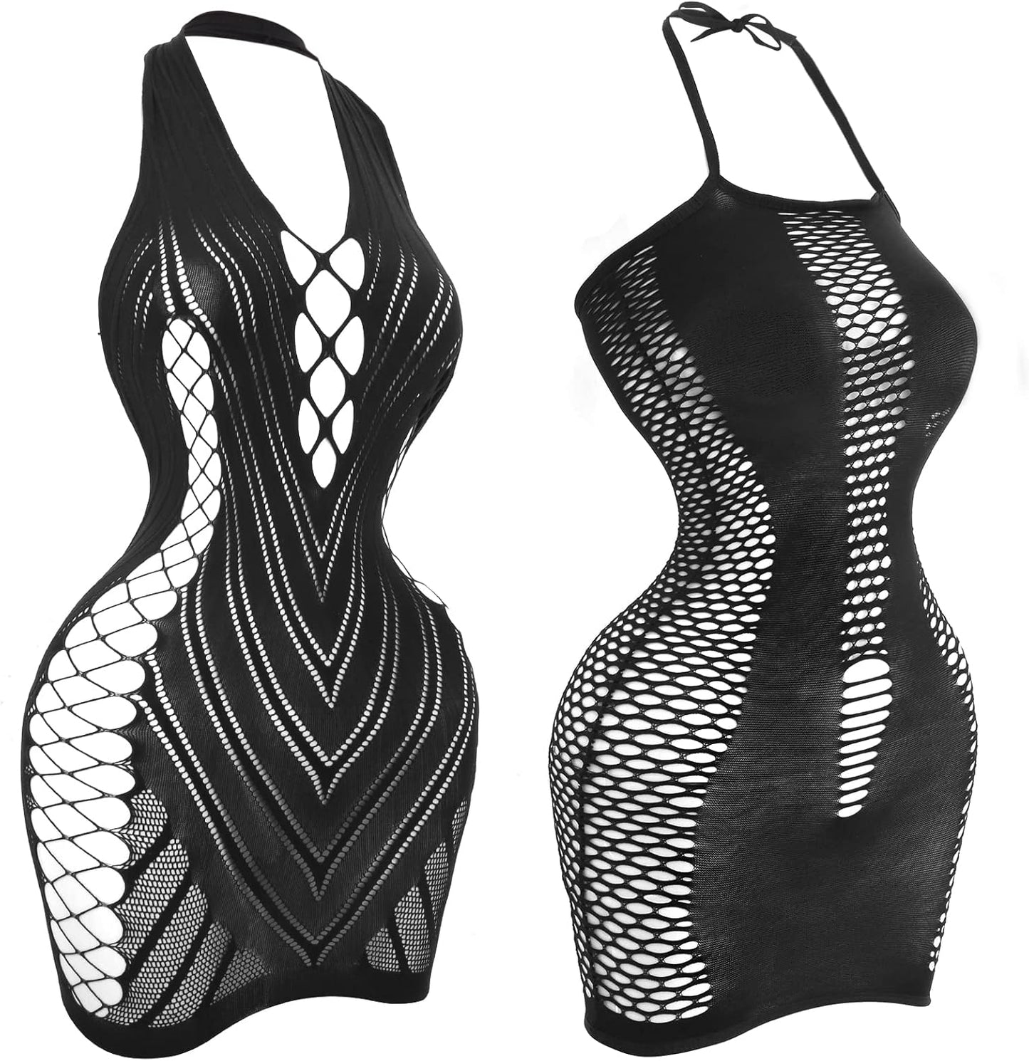selizo Fishnet Lingerie Dress for Women, Black Fish Net Bodysuit Sexy Chemise Teddy Naughty Women's Mesh Lace Body Stockings