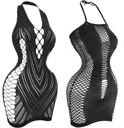 selizo Fishnet Lingerie Dress for Women, Black Fish Net Bodysuit Sexy Chemise Teddy Naughty Women's Mesh Lace Body Stockings
