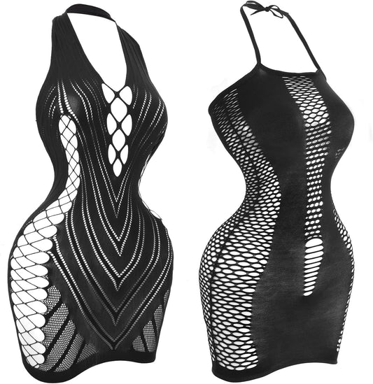 selizo Fishnet Lingerie Dress for Women, Black Fish Net Bodysuit Sexy Chemise Teddy Naughty Women's Mesh Lace Body Stockings