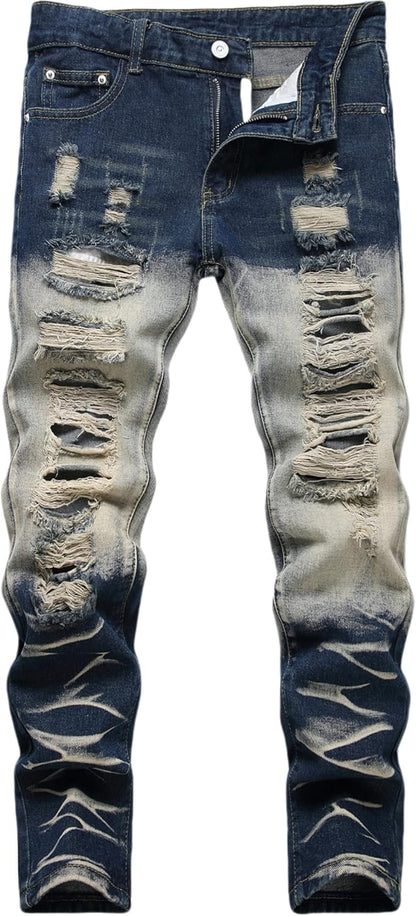 Boy's Ripped Jeans Stacked Skinny Fit Destroyed Distressed Fashion Comfy Denim Jeans Pants