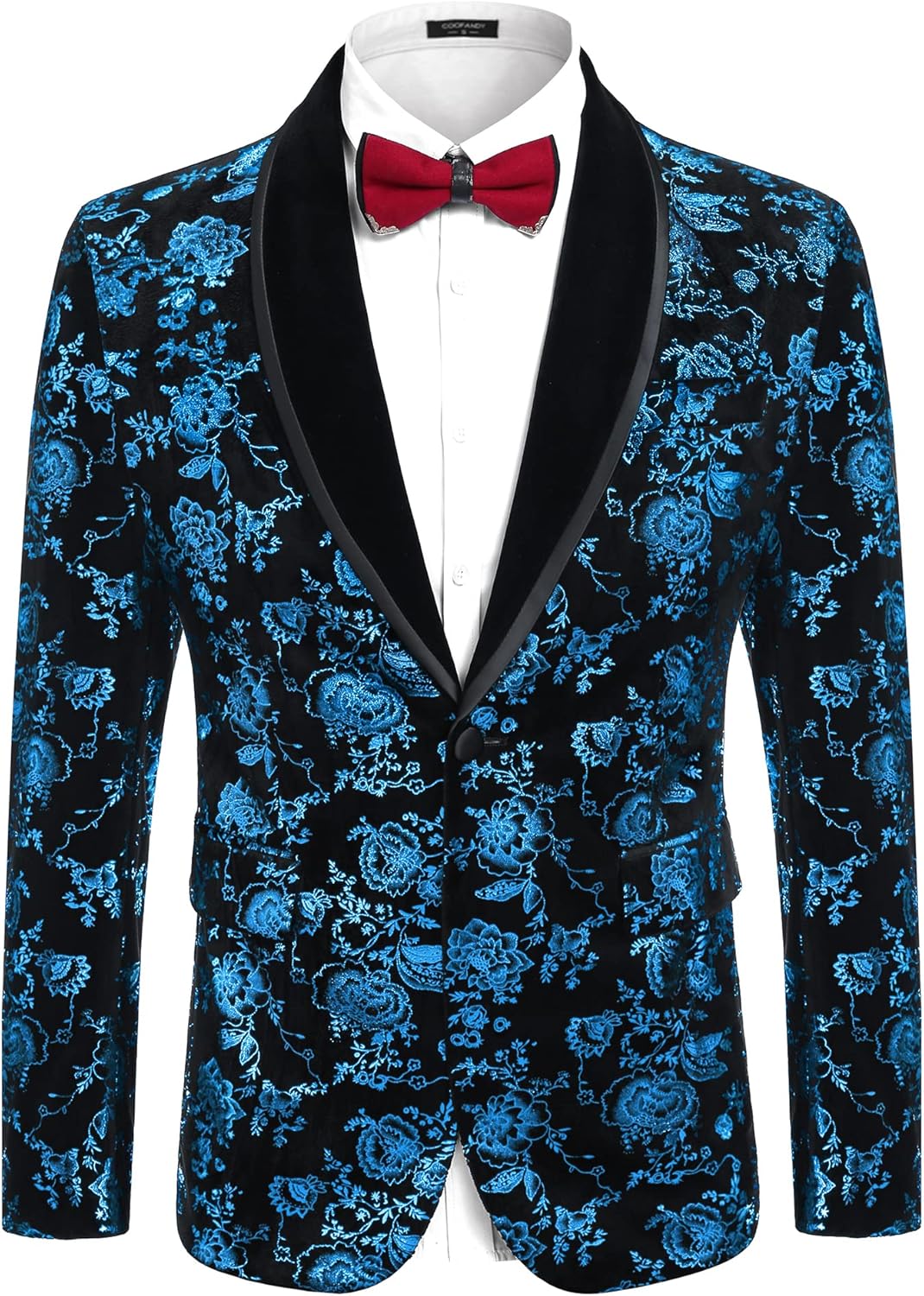 COOFANDY Men's Velvet Tuxedo Floral Blazer Jacket One Button Shawl Lapel Suit Jacket for Dinner Prom Party Wedding