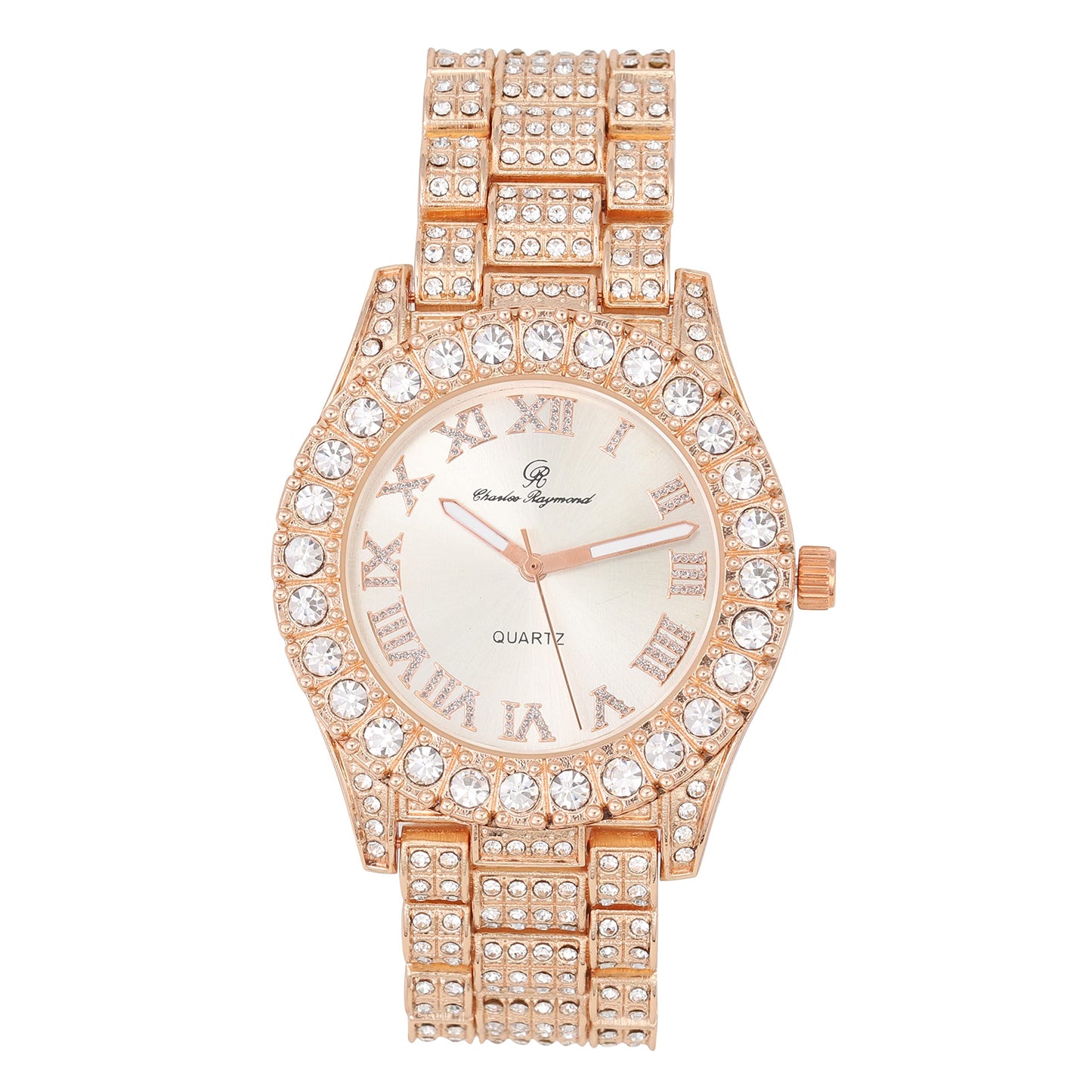 Charles Raymond Women's Big Rocks Bezel Colored Dial with Roman Numerals Fully Iced Out Watch - ST10327LA