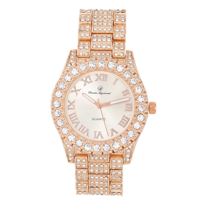 Charles Raymond Women's Big Rocks Bezel Colored Dial with Roman Numerals Fully Iced Out Watch - ST10327LA