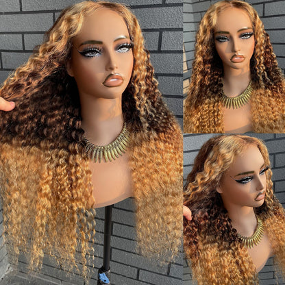 MEGOOD 200% Density Reddish Brown Deep Wave Lace Front Wigs Human Hair 13x4 HD Transparent Curly Human Hair Wig Pre Plucked 13X4 Ginger Wig Human Hair Glueless Colored Wigs With Baby Hair 18inch