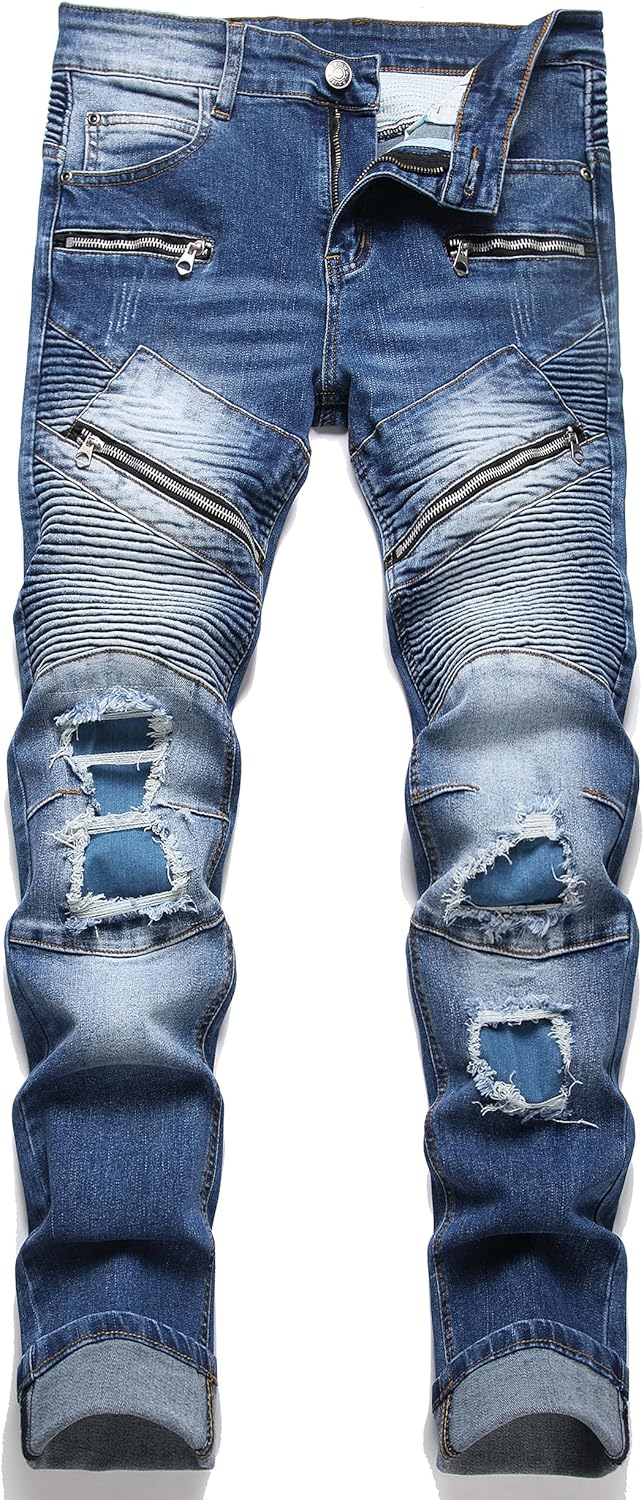 RXXKKK Men's Classic Zipper Biker Regular Fit Flex Jean