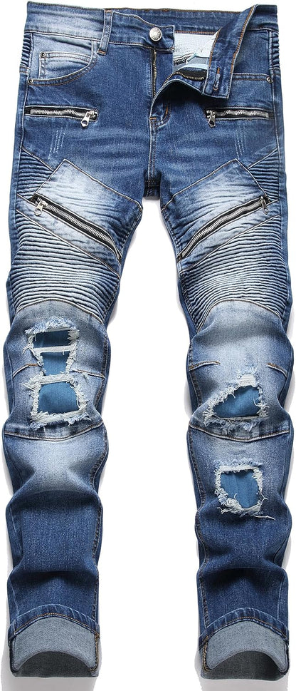 RXXKKK Men's Classic Zipper Biker Regular Fit Flex Jean