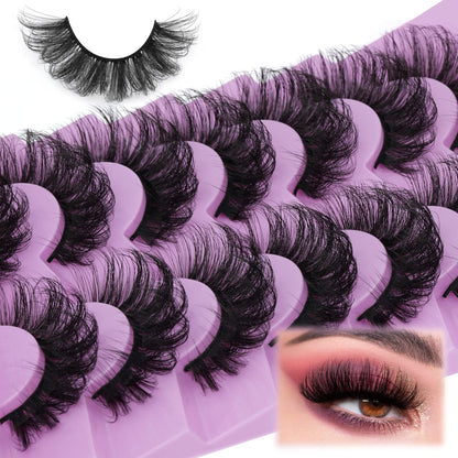 Mink Lashes Fluff False Eyelashes 20-22mm Dramatic Full Wispy Eye Lashes 8D Volume Curly Fake Eyelashes 7 Pairs Faux Mink Lashes Multipack by TOOCHUNAG