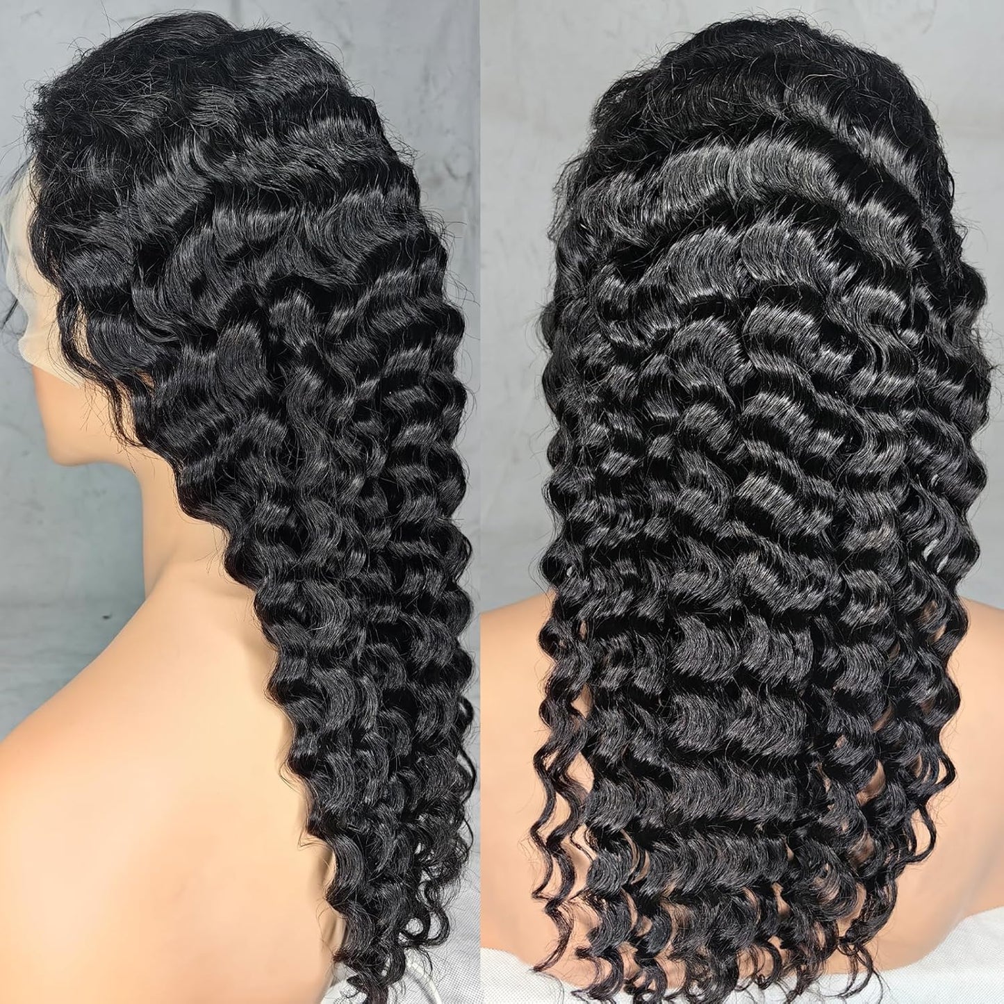 20Inch Deep Wave Lace Front Wigs Human Hair-13x4 HD Transparent Deep Wave Frontal Wigs Human Hair Glueless Curly Wigs for Women 200% Density Curly Lace Front Human Hair Pre Plucked with Baby Hair