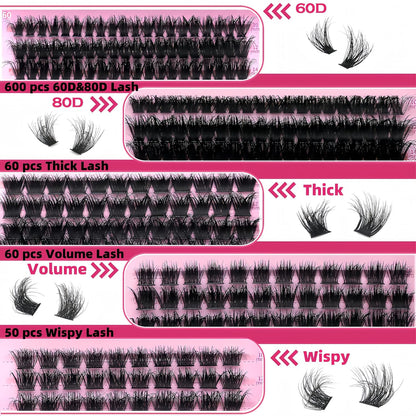 Lashes Clusters Lash Kit Gift Packs 770Pcs with 2X Bond&Seal 5 style Mixed C-Curl False Eyelashes Extensions Faux Mink Individual Lash Wholesale Pack DIY Individual Fake Eyelashes Box