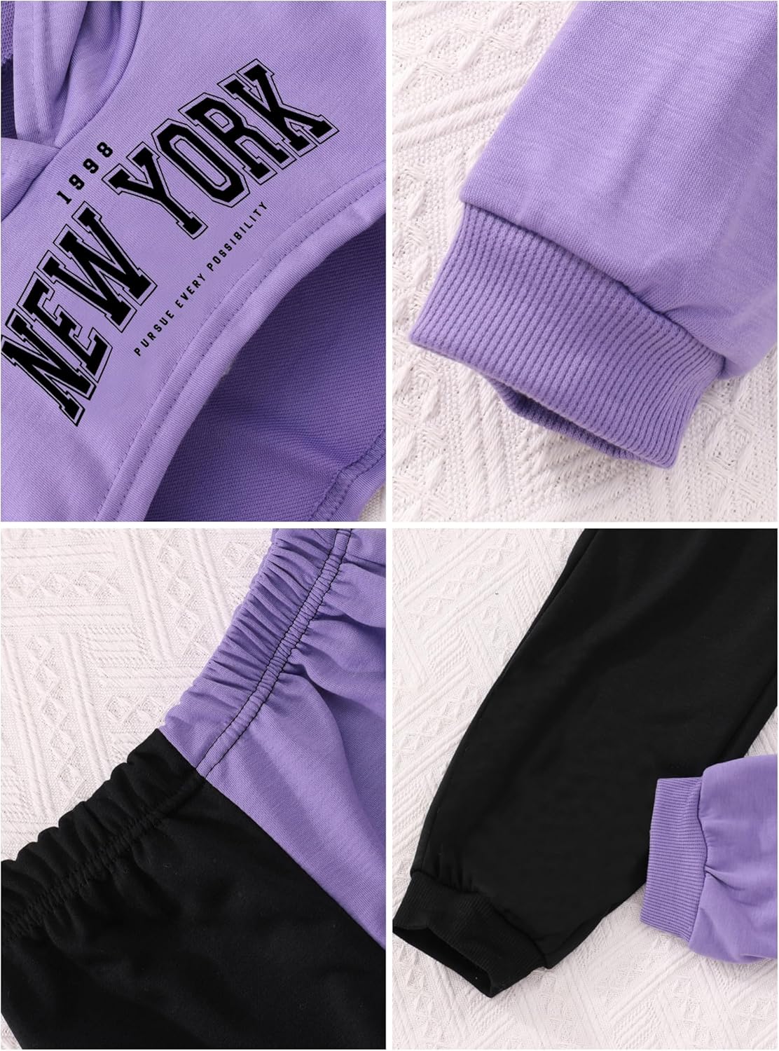 Hilinker Girls Graphic 3 Piece Outfits Workout Crop Hoodie Ribbed Tank and Sweatpants Set