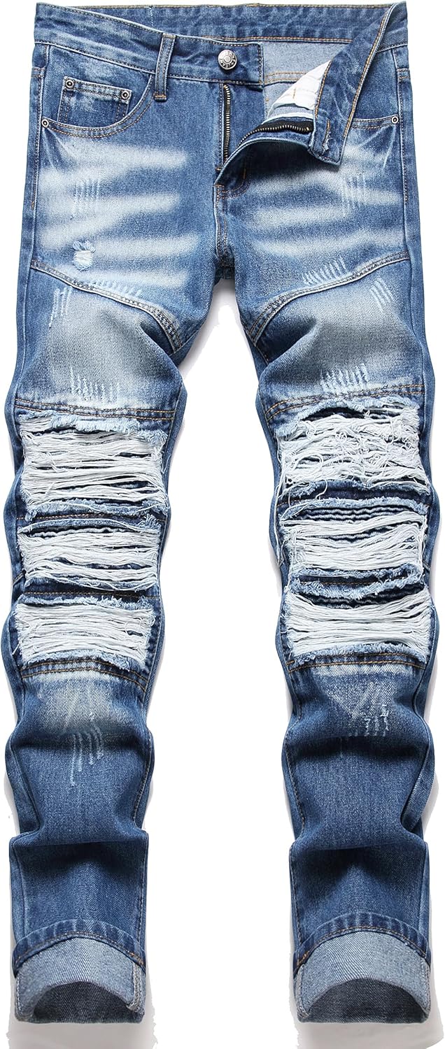 RXXKKK Men's Classic Zipper Biker Regular Fit Flex Jean