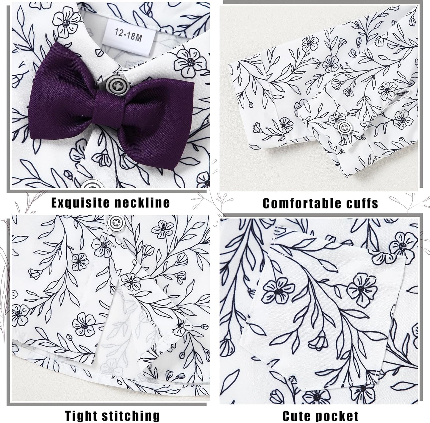 ZOEREA Toddler Boy Suit Formal Wedding Outfits Gentleman Clothes Long Sleeve Shirt + Suspender Pants + Bowtie