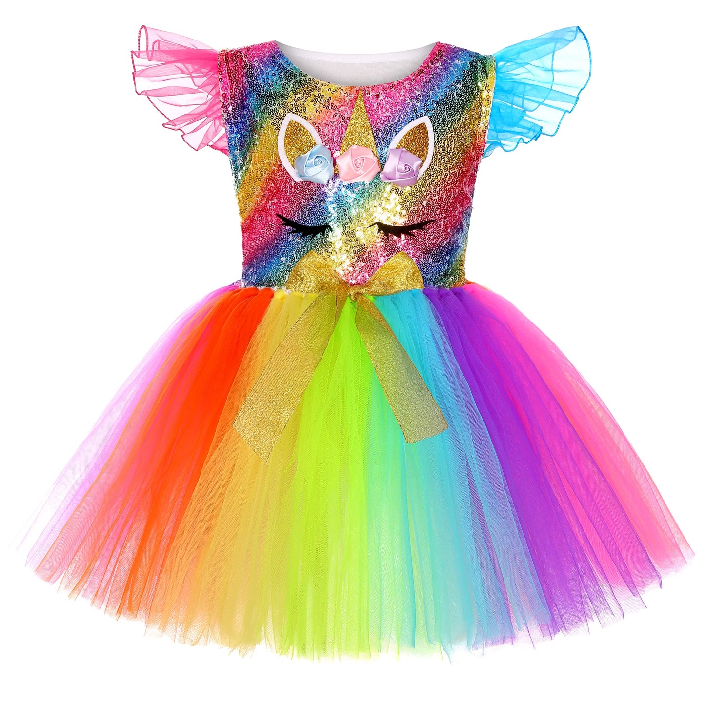Soyoekbt Girls Unicorn Costume LED Light Up Unicorn Dress Birthday Party Princess Dress for Halloween Party